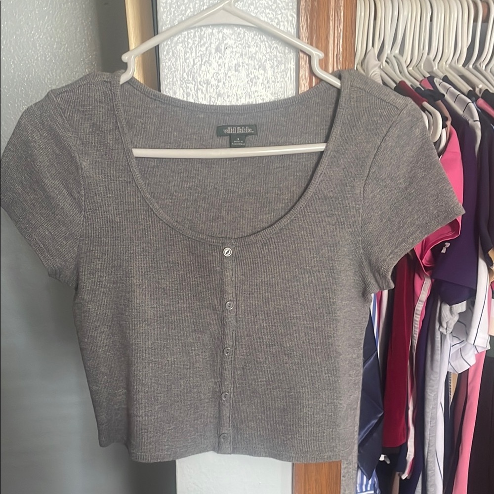 Wild Fable Gray Buttoned Crop Blouse